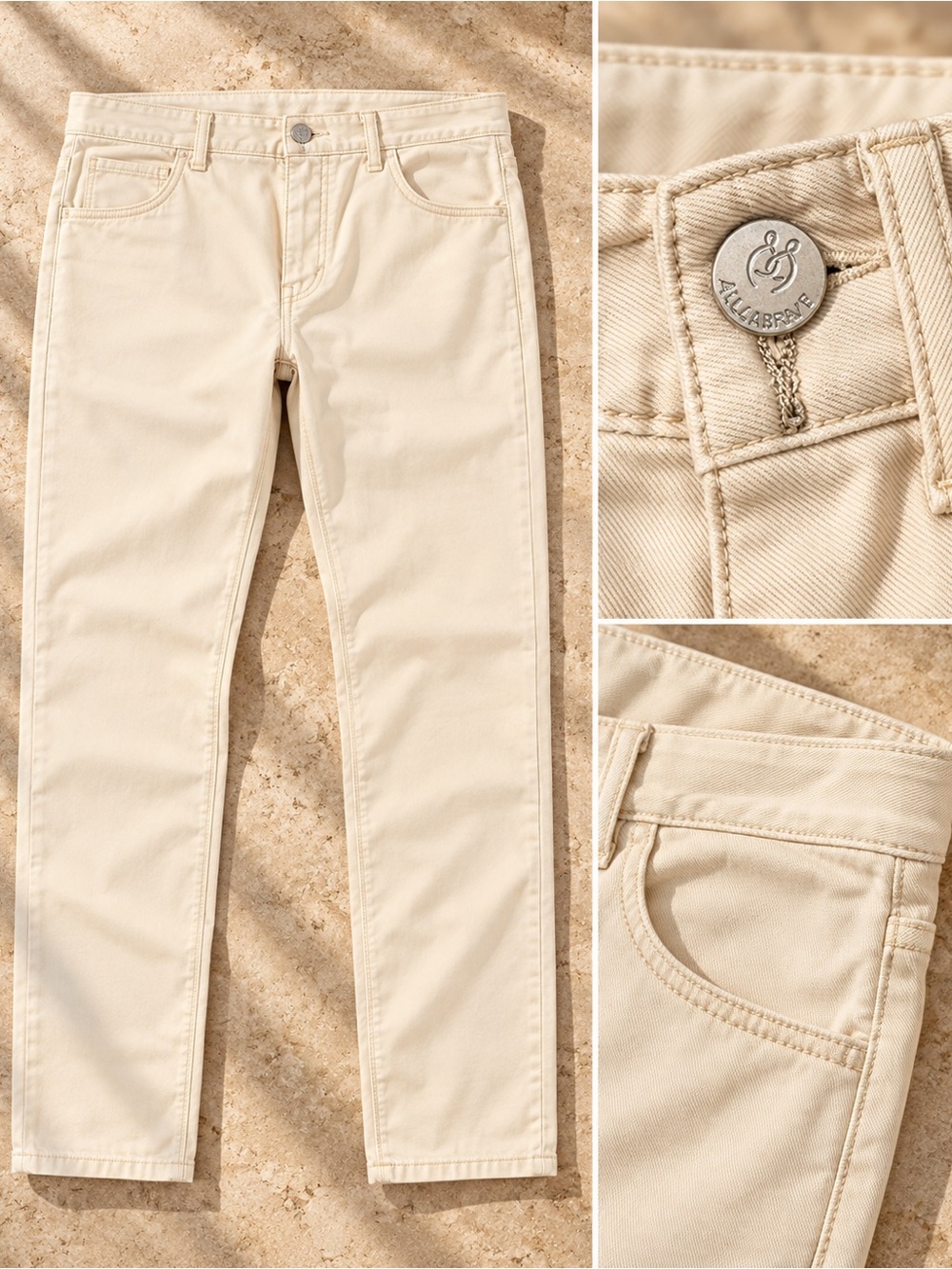 Allabreve Men’s Crème Stretch Chino Pants Size 34 Five-Pocket